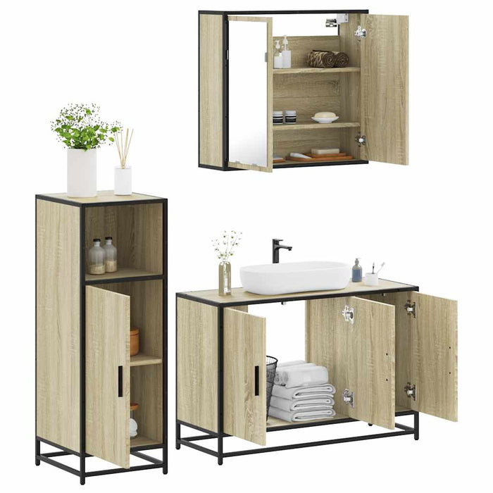 Set mobilier de baie, 3 piese, stejar sonoma, lemn prelucrat WALTI