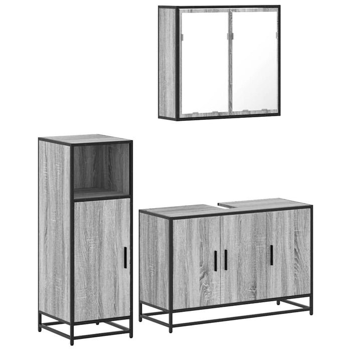 Set mobilier de baie, 3 piese, gri sonoma, lemn prelucrat WALTI