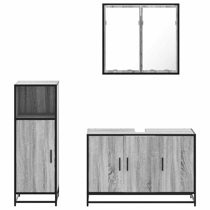 Set mobilier de baie, 3 piese, gri sonoma, lemn prelucrat WALTI