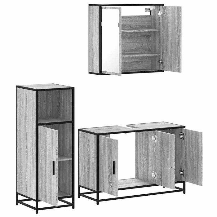 Set mobilier de baie, 3 piese, gri sonoma, lemn prelucrat WALTI