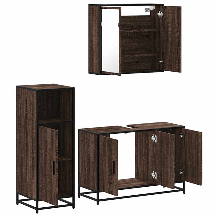 Set mobilier de baie, 3 piese, stejar maro, lemn prelucrat WALTI