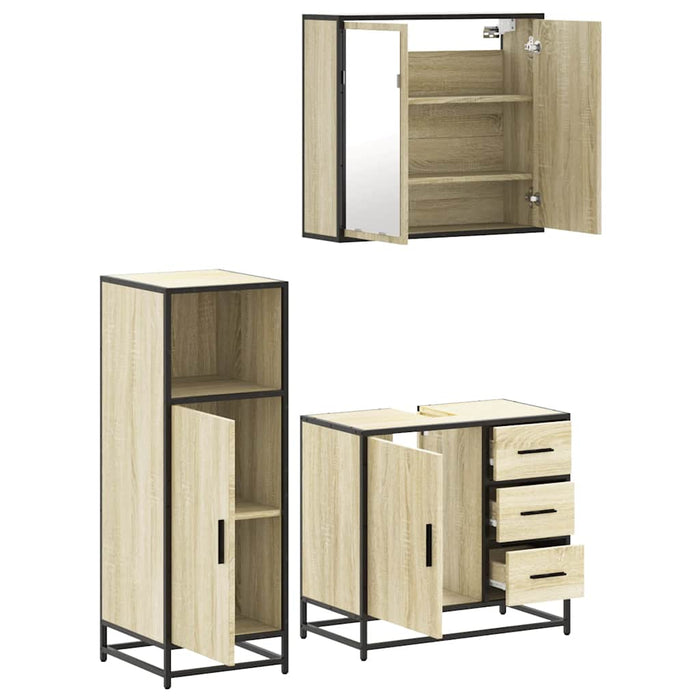 Set mobilier de baie, 3 piese, stejar sonoma, lemn prelucrat WALTI