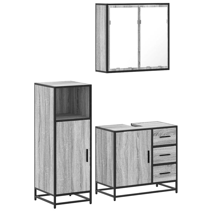 Set mobilier de baie, 3 piese, gri sonoma, lemn prelucrat WALTI