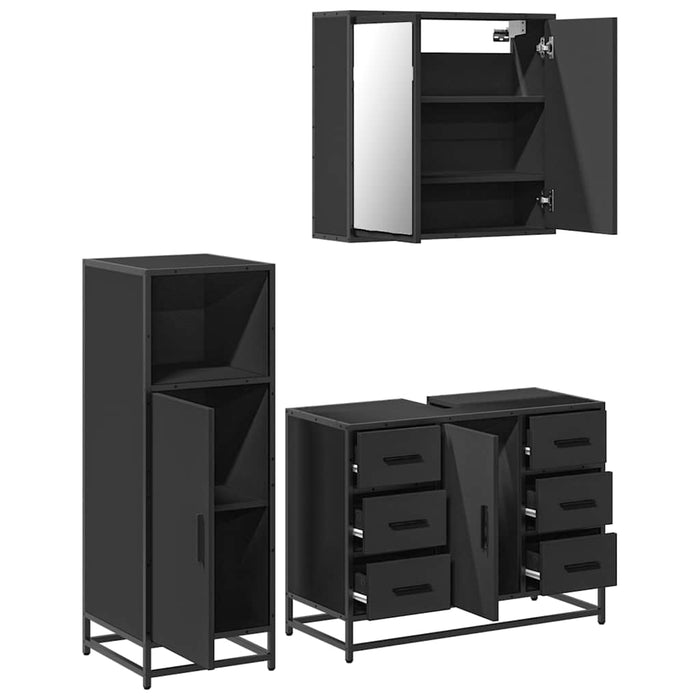 Set mobilier de baie, 3 piese, negru, lemn compozit WALTI