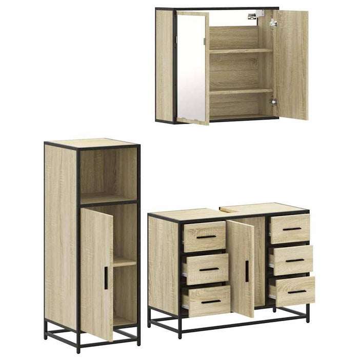 Set mobilier de baie, 3 piese, stejar sonoma, lemn prelucrat WALTI