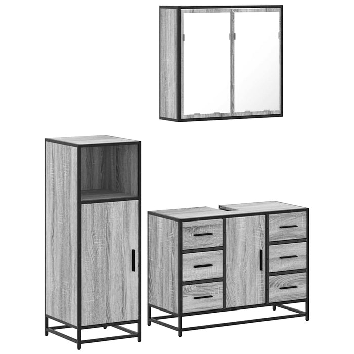 Set mobilier de baie, 3 piese, gri sonoma, lemn prelucrat WALTI