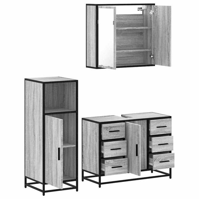 Set mobilier de baie, 3 piese, gri sonoma, lemn prelucrat WALTI