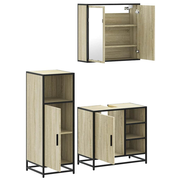 Set mobilier de baie, 3 piese, stejar sonoma, lemn prelucrat WALTI