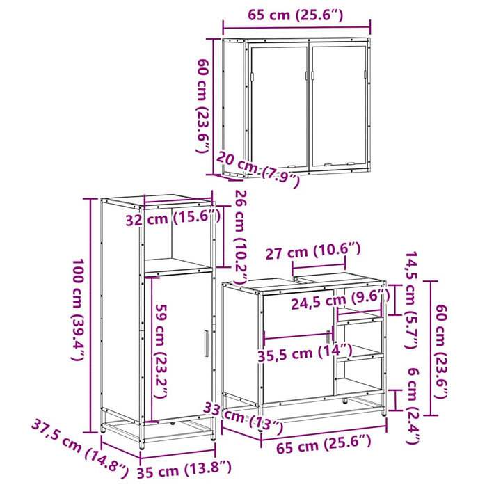 Set mobilier de baie, 3 piese, stejar sonoma, lemn prelucrat WALTI