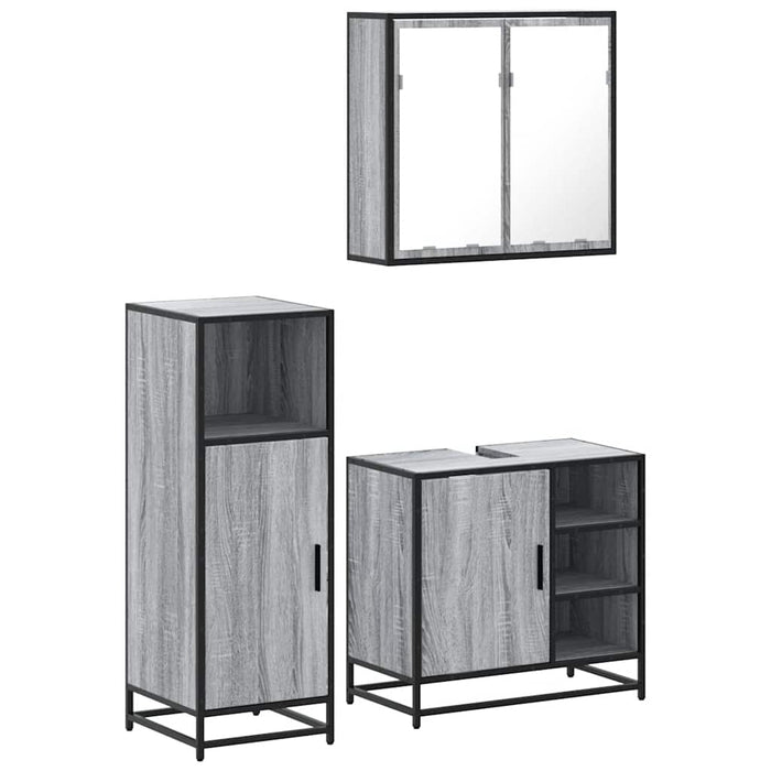 Set mobilier de baie, 3 piese, gri sonoma, lemn prelucrat WALTI