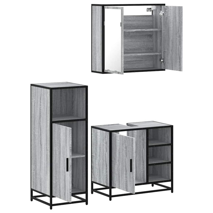 Set mobilier de baie, 3 piese, gri sonoma, lemn prelucrat WALTI