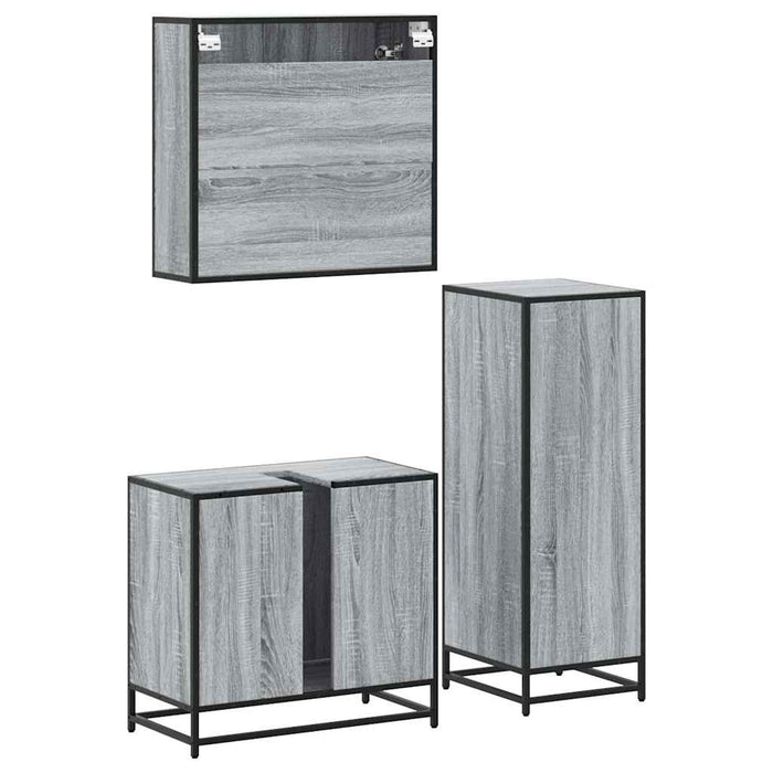 Set mobilier de baie, 3 piese, gri sonoma, lemn prelucrat WALTI