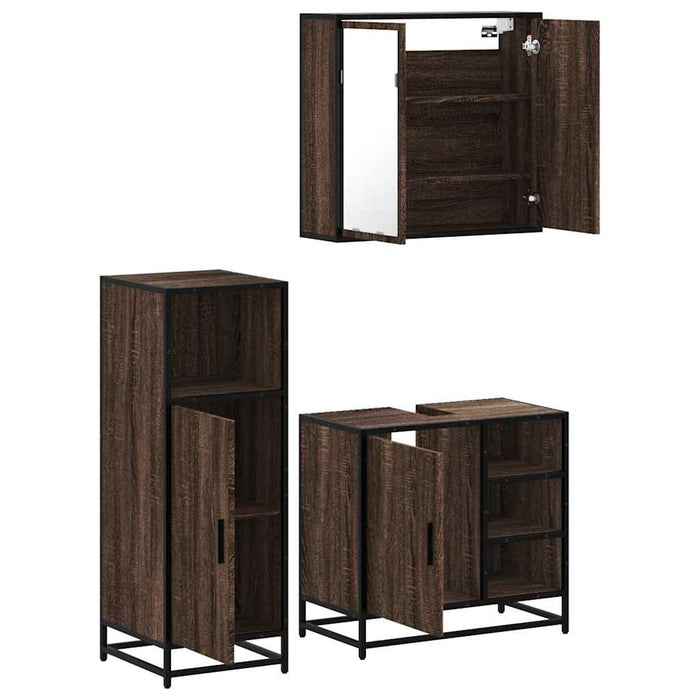 Set mobilier de baie, 3 piese, stejar maro, lemn prelucrat WALTI