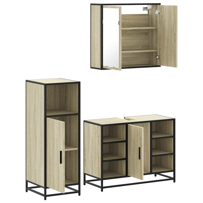 Set mobilier de baie, 3 piese, stejar sonoma, lemn prelucrat WALTI