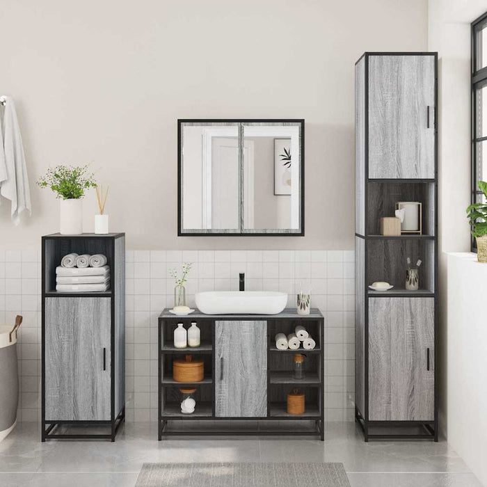 Set mobilier de baie, 3 piese, gri sonoma, lemn prelucrat - WALTI WALTI