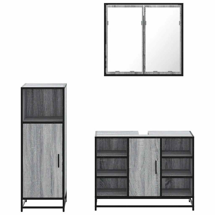 Set mobilier de baie, 3 piese, gri sonoma, lemn prelucrat - WALTI WALTI