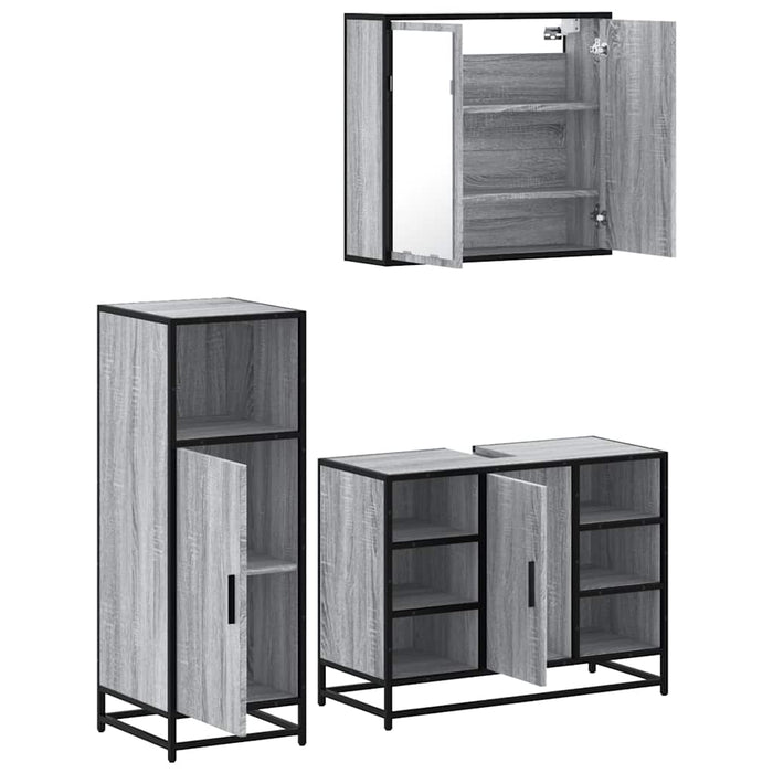 Set mobilier de baie, 3 piese, gri sonoma, lemn prelucrat - WALTI WALTI