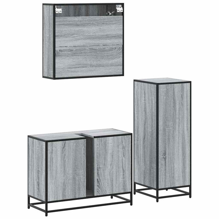 Set mobilier de baie, 3 piese, gri sonoma, lemn prelucrat - WALTI WALTI