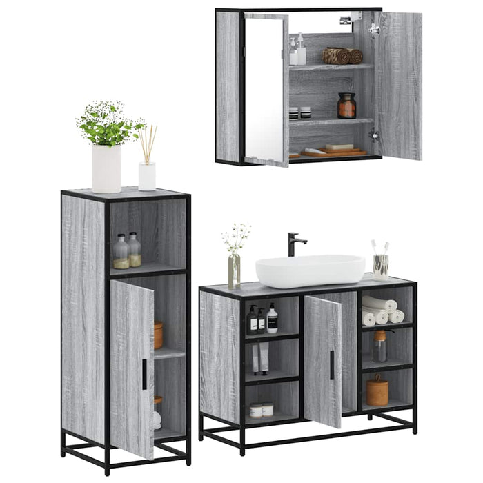 Set mobilier de baie, 3 piese, gri sonoma, lemn prelucrat - WALTI WALTI