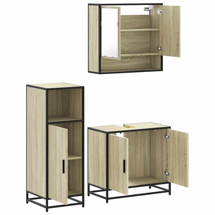 Set mobilier de baie, 3 piese, stejar sonoma, lemn prelucrat WALTI