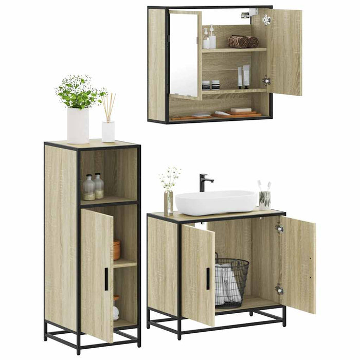 Set mobilier de baie, 3 piese, stejar sonoma, lemn prelucrat WALTI