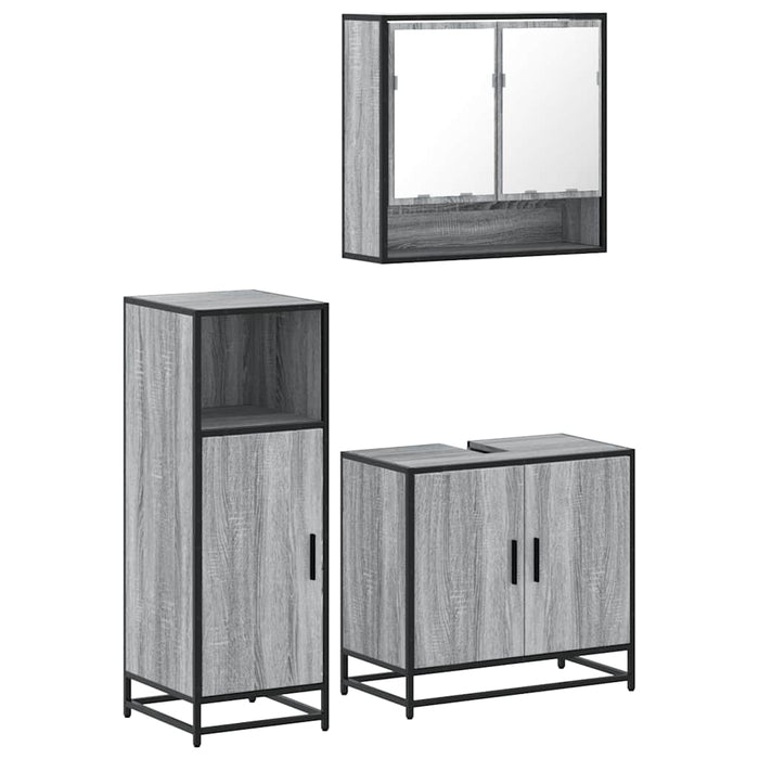 Set mobilier de baie, 3 piese, gri sonoma, lemn prelucrat WALTI