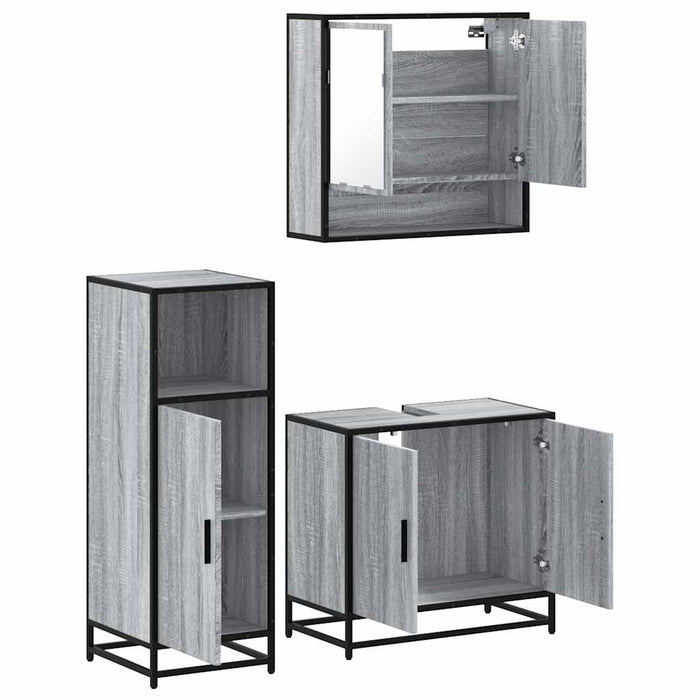 Set mobilier de baie, 3 piese, gri sonoma, lemn prelucrat WALTI