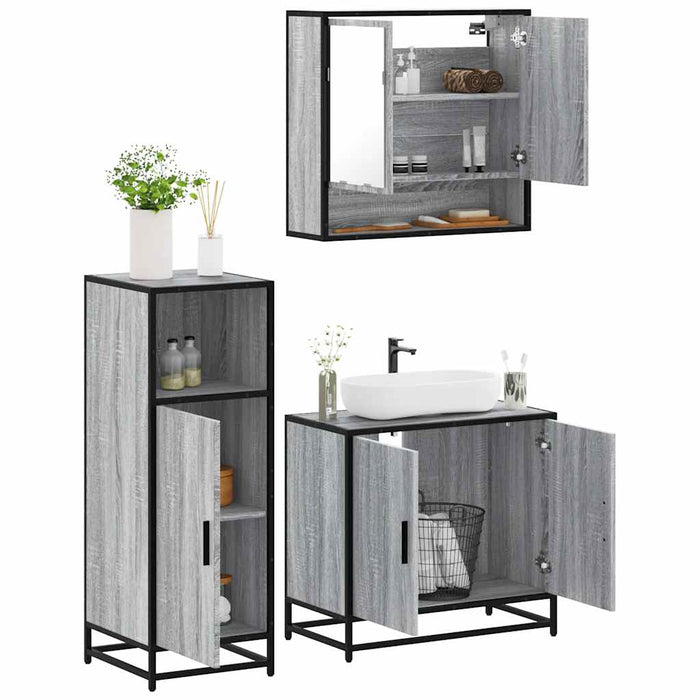 Set mobilier de baie, 3 piese, gri sonoma, lemn prelucrat WALTI