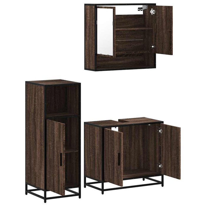 Set mobilier de baie, 3 piese, stejar maro, lemn prelucrat WALTI