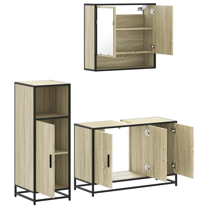 Set mobilier de baie, 3 piese, stejar sonoma, lemn prelucrat WALTI