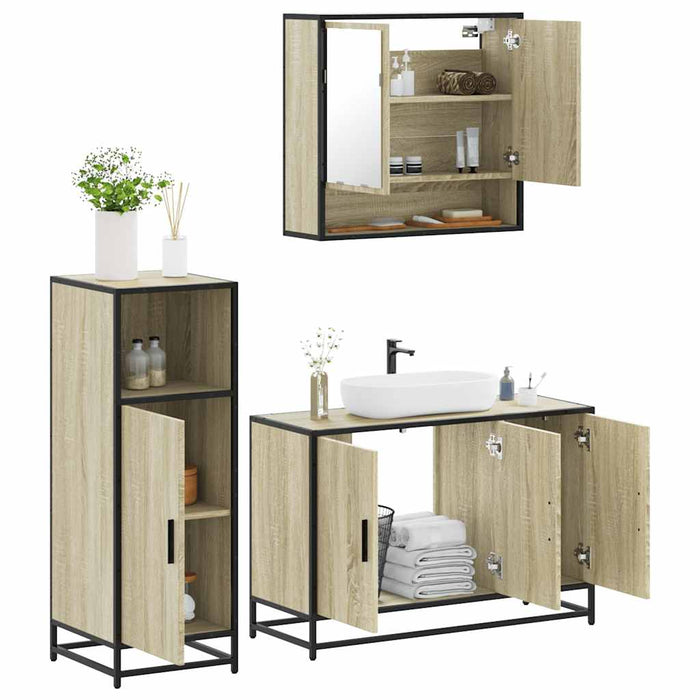 Set mobilier de baie, 3 piese, stejar sonoma, lemn prelucrat WALTI