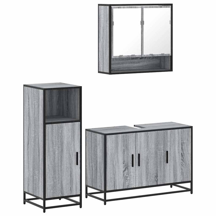 Set mobilier de baie, 3 piese, gri sonoma, lemn prelucrat - WALTI WALTI