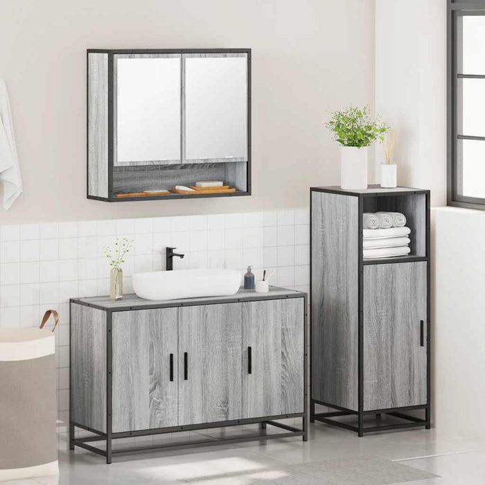 Set mobilier de baie, 3 piese, gri sonoma, lemn prelucrat - WALTI WALTI