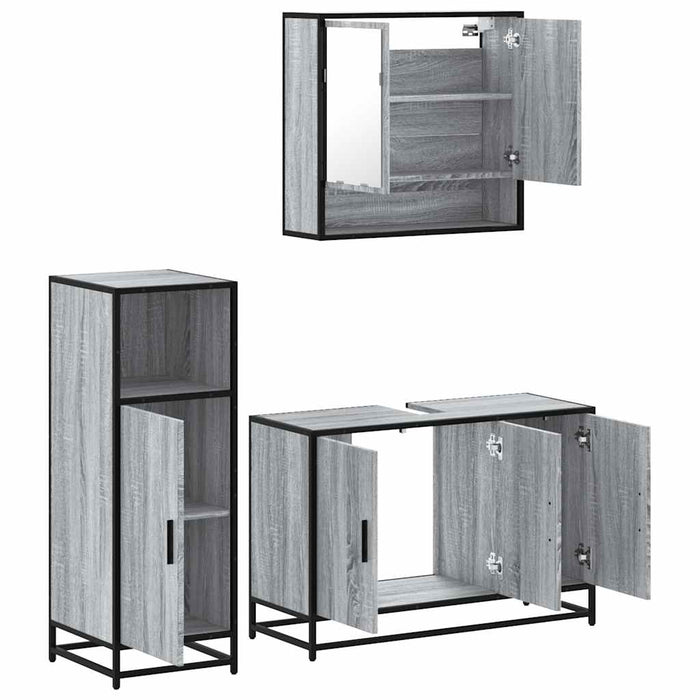 Set mobilier de baie, 3 piese, gri sonoma, lemn prelucrat - WALTI WALTI