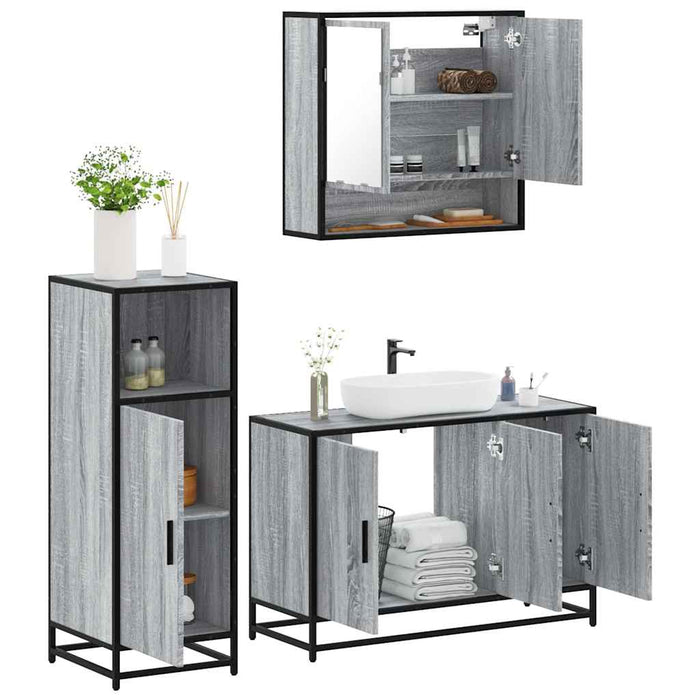 Set mobilier de baie, 3 piese, gri sonoma, lemn prelucrat - WALTI WALTI