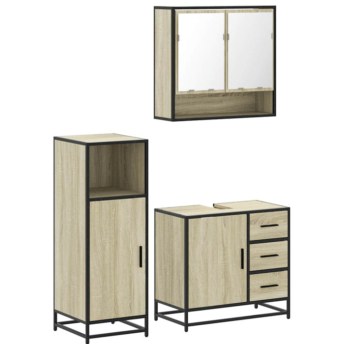 Set mobilier de baie, 3 piese, stejar sonoma, lemn prelucrat WALTI