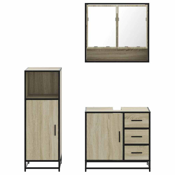 Set mobilier de baie, 3 piese, stejar sonoma, lemn prelucrat WALTI