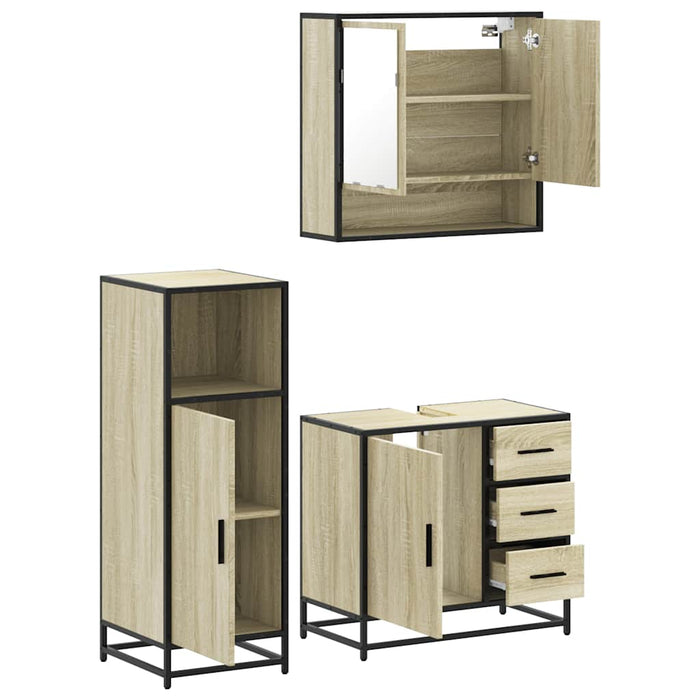 Set mobilier de baie, 3 piese, stejar sonoma, lemn prelucrat WALTI