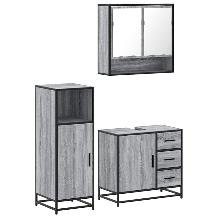 Set mobilier de baie, 3 piese, gri sonoma, lemn prelucrat WALTI