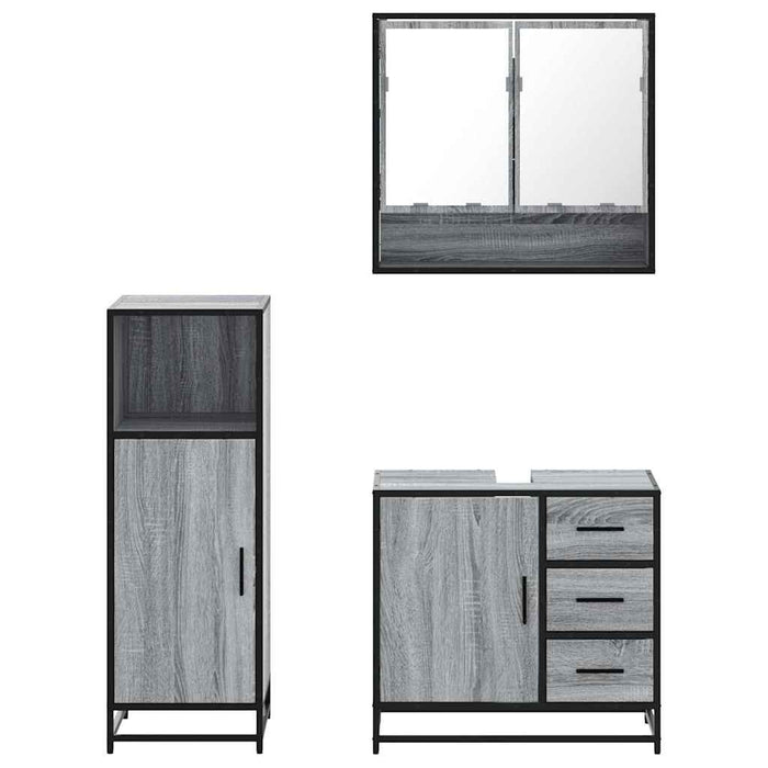 Set mobilier de baie, 3 piese, gri sonoma, lemn prelucrat WALTI