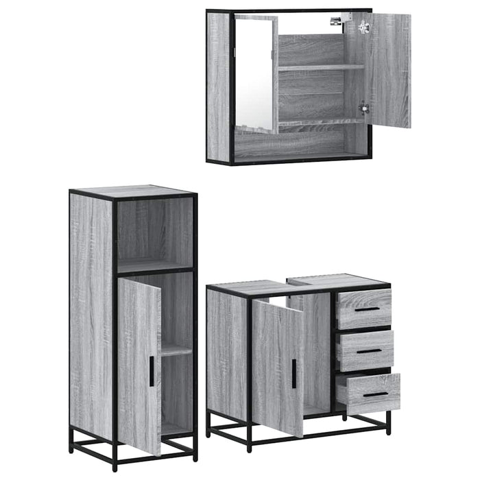 Set mobilier de baie, 3 piese, gri sonoma, lemn prelucrat WALTI