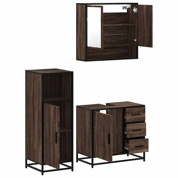 Set mobilier de baie, 3 piese, stejar maro, lemn prelucrat WALTI