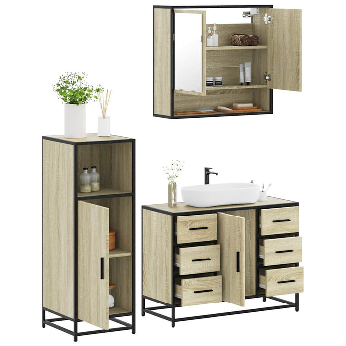 Set mobilier de baie, 3 piese, stejar sonoma, lemn prelucrat - WALTI WALTI
