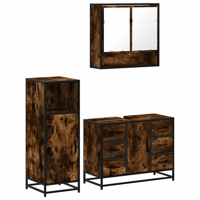 Set mobilier de baie, 3 piese, stejar fumuriu, lemn prelucrat - WALTI WALTI