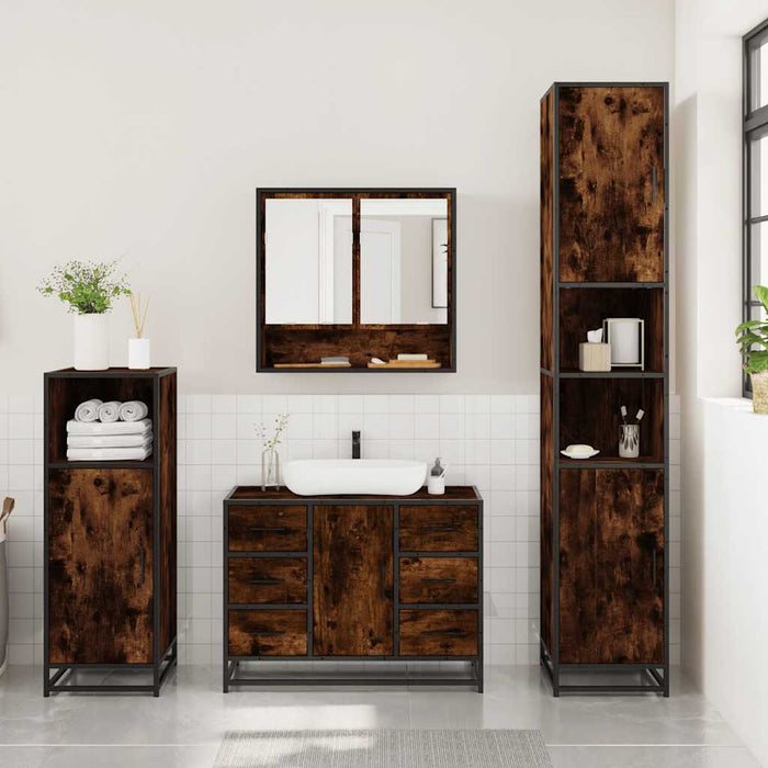Set mobilier de baie, 3 piese, stejar fumuriu, lemn prelucrat - WALTI WALTI