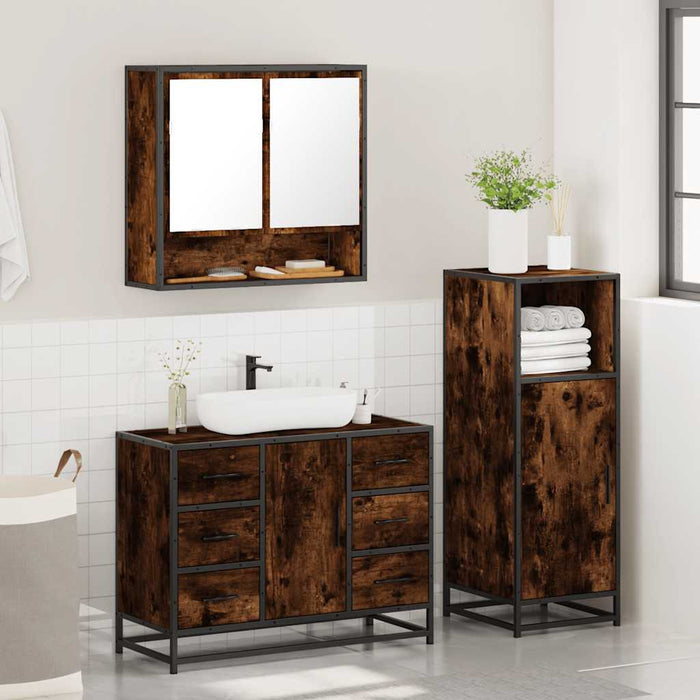 Set mobilier de baie, 3 piese, stejar fumuriu, lemn prelucrat - WALTI WALTI