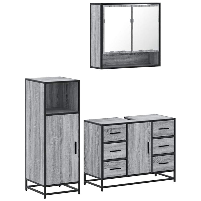 Set mobilier de baie, 3 piese, gri sonoma, lemn prelucrat WALTI