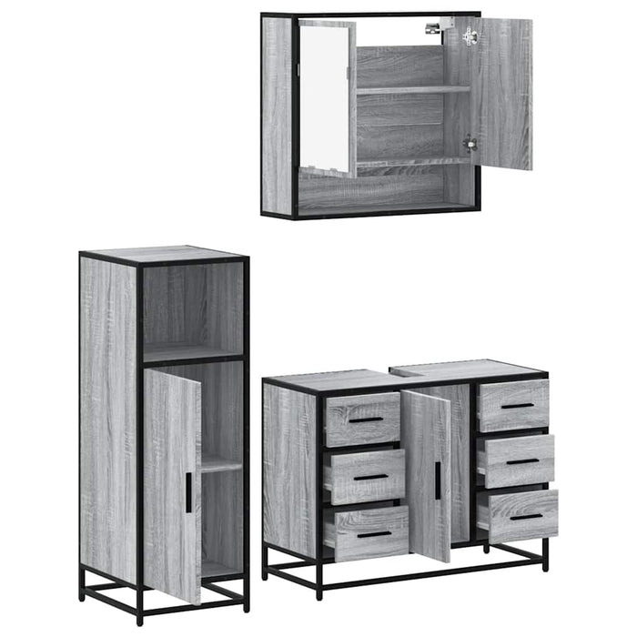 Set mobilier de baie, 3 piese, gri sonoma, lemn prelucrat WALTI