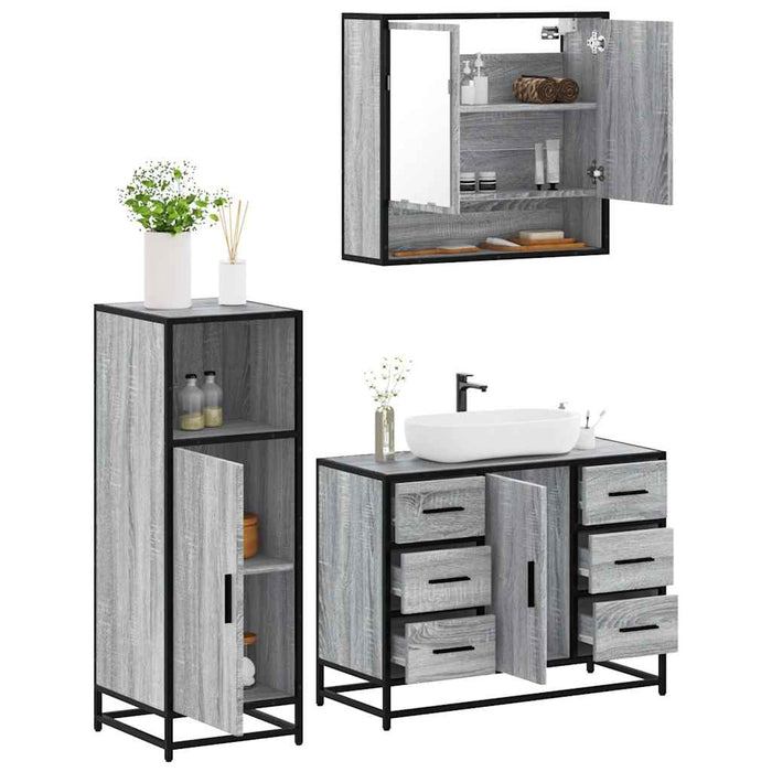 Set mobilier de baie, 3 piese, gri sonoma, lemn prelucrat WALTI