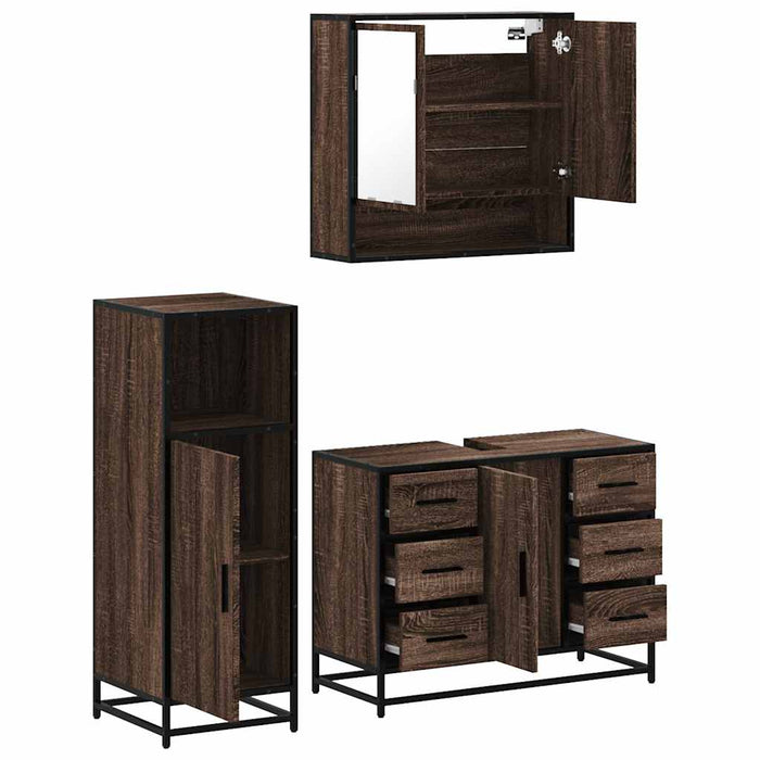 Set mobilier de baie, 3 piese, stejar maro, lemn prelucrat WALTI